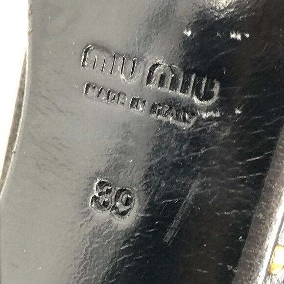 Miu Miu Black Leather Heeled Booties w Gold Studs and Studded Belt Detail size 8 - Picture 6 of 12